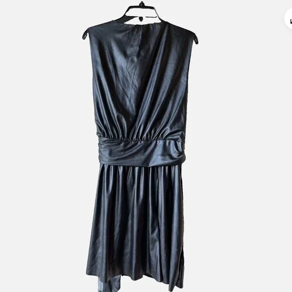 NWT Ramy Brook Lily Black Faux Vegan Leather Wrap Mini Dress | Size 4 - Picture 6 of 9